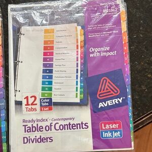 Avery Ready Index Table of Contents Dividers (2 sets Jan-Dec) and (2 sets 1-12)